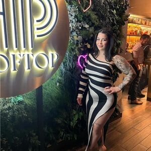 Black & White Striped Long Sleeve Maxi Dress